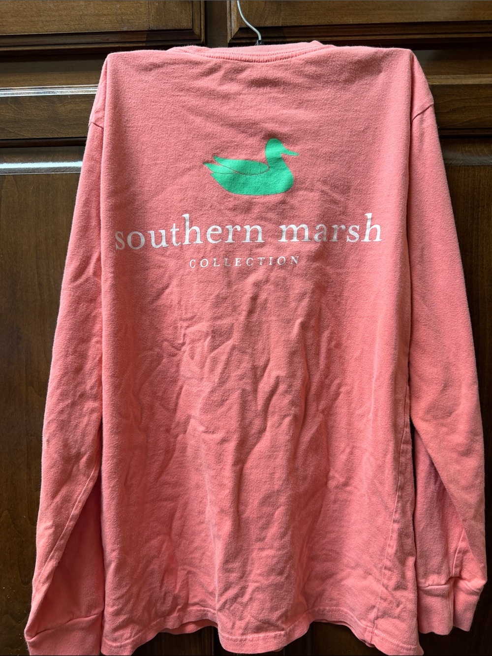 Southern Marsh Coral-Pink Long Sleeve Tee with Green Duck Logo